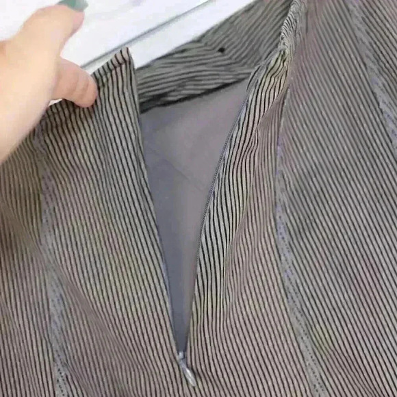 Solitaire Size M olive/blue-black pinstripe fit n flare cotton blend rosette bot - Picture 8 of 11